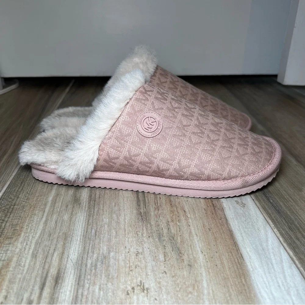 Michael Kors Janis Signature Logo Print, Faux Fur Lined Slippers, Pink, Womens 6